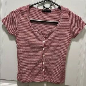 Brandy Melville Pink Fitted Crop Button Down Shirt